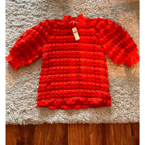 NWT Anthropologie English Factory Short-Sleeve Mock-Neck Textured Top Size XS - Picture 5 of 8